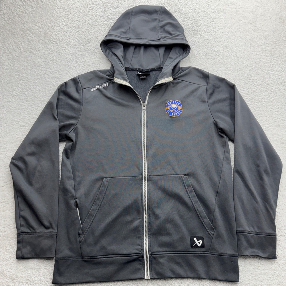 Bauer Team Buffalo Jr Sabres Full Zip Hoodie Mens Large Gray Fleece Lined Jacket